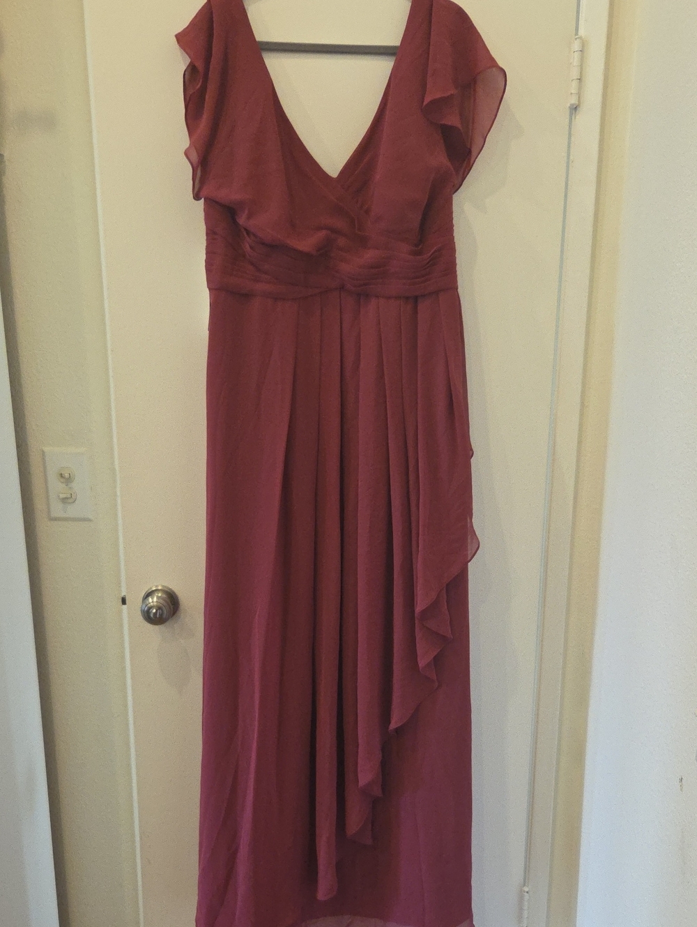 Azazie Dusty Rose Flutter-Sleeve V-Neck Maxi